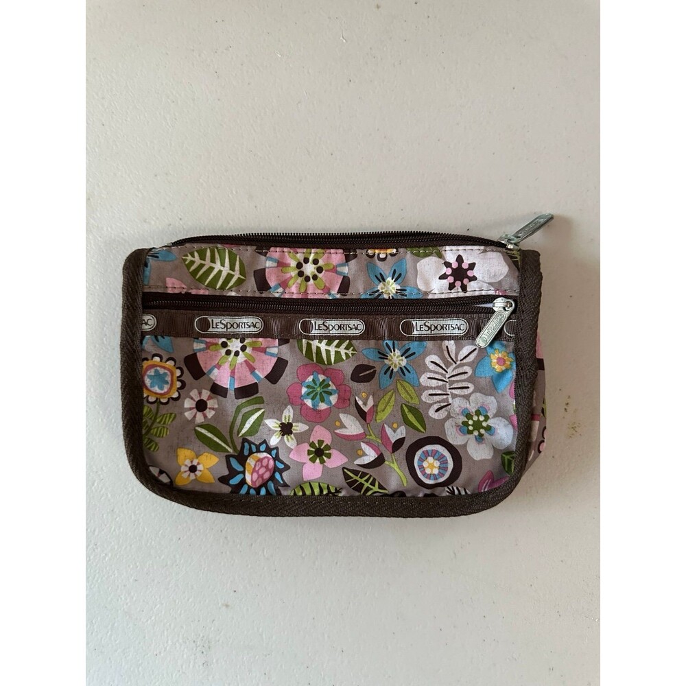 LeSportsac Colorful Floral Cosmetic Accessory Zippered Nylon Travel Pouch Bag